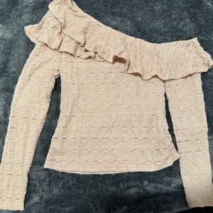 SHEIN One-Shoulder Ruffle Sweater - Cream (S)